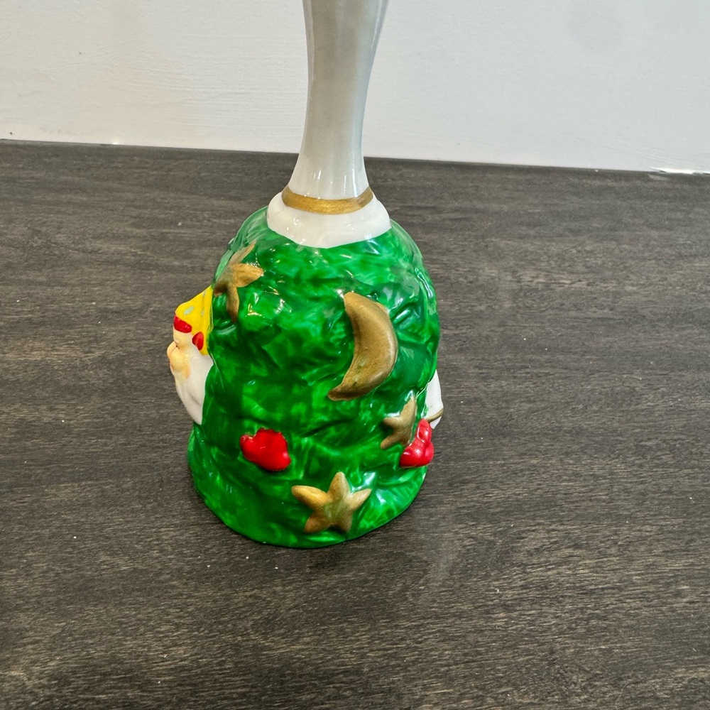 Hand-Painted Ceramic Bell with Green Holiday Tree Base